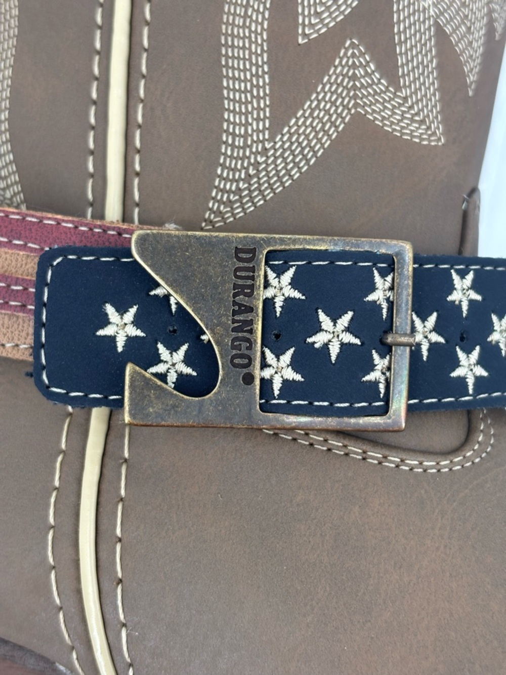Durango Brown Western Heeled Boots with Star-Spangled Strap - Picture 6 of 8